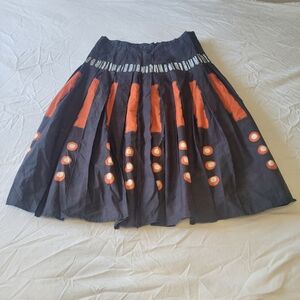 Midi Skirt Womens Size 10 Black Artsy Wearable Modern Art Abstract Retro Cotton